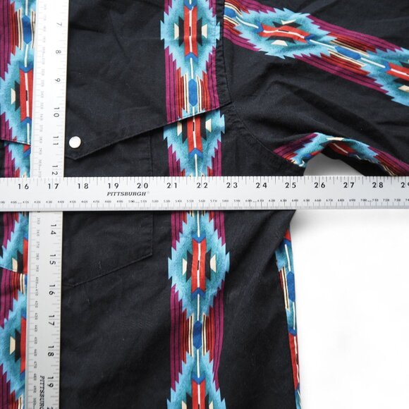 Wrangler VTG 90s Aztec Pearl Snap Button Long Sleeve Shirt Men's XL Black - Picture 7 of 8